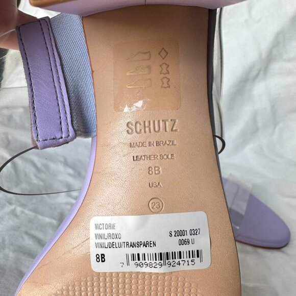 Schutz Size 8 Purple Transparent Victorie Low Block Sandal Formal Prom Rush New - Picture 6 of 8